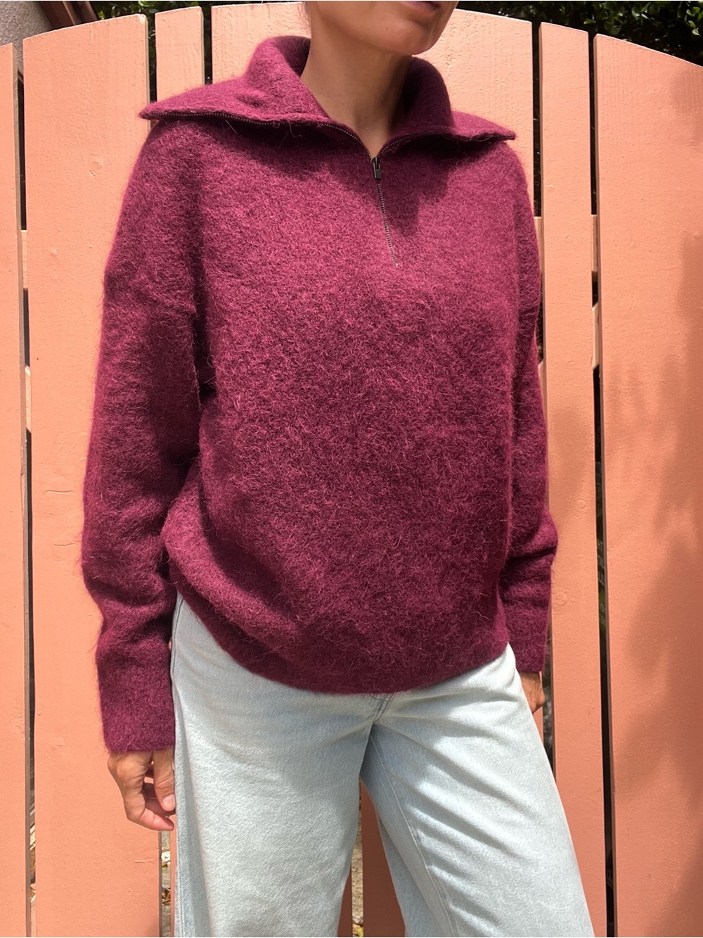 Vince Women's Half-Zip Turtleneck Sweater in Deep Burgundy - Picture 2 of 10